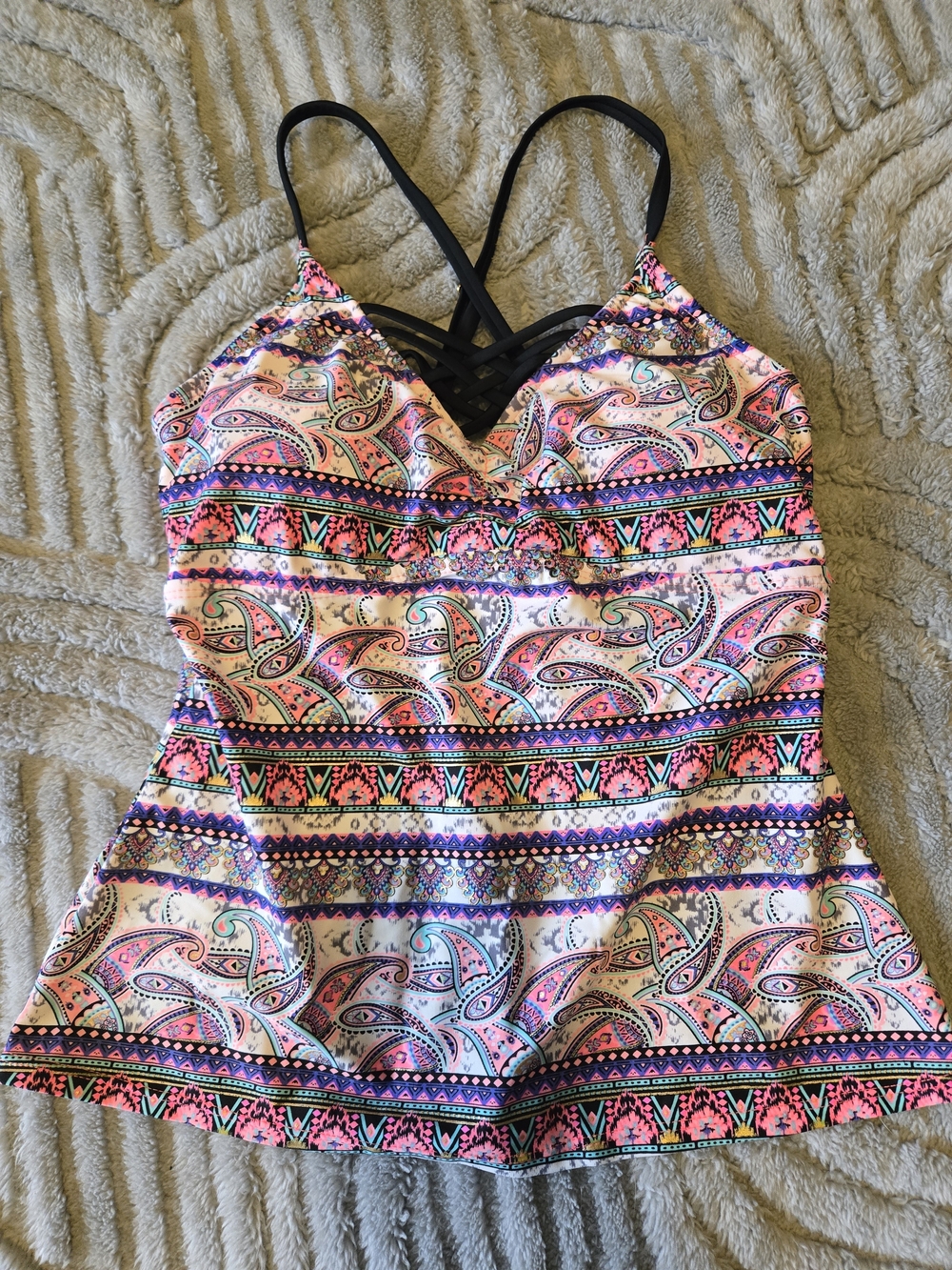 Arizona Jean Company Pink Multicolor Paisley Swim Tankini Top Size M